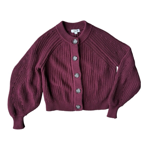 525 America Button Cardigan Merlot Ribbed Cotton Size XS - Picture 1 of 5